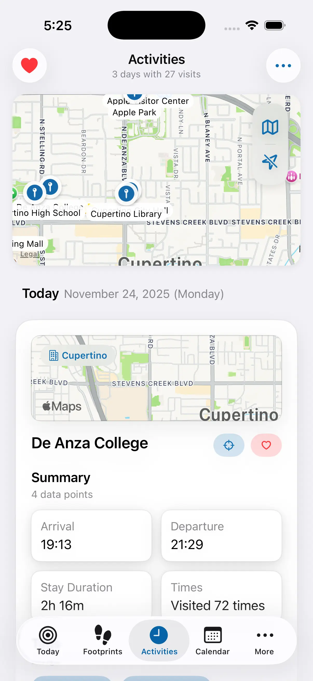 Activity category screenshot