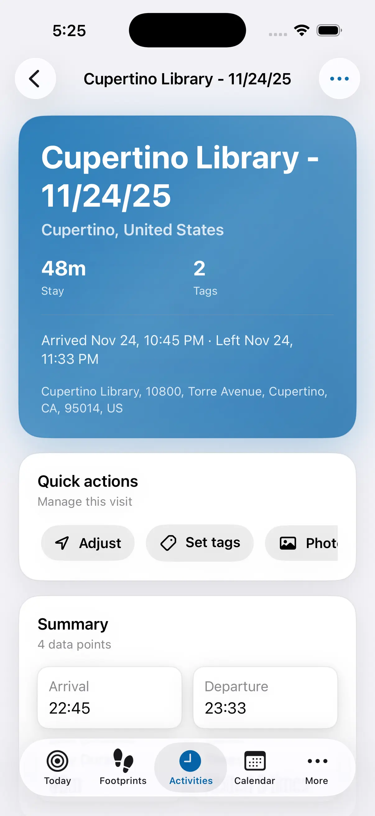 Journey timeline screenshot
