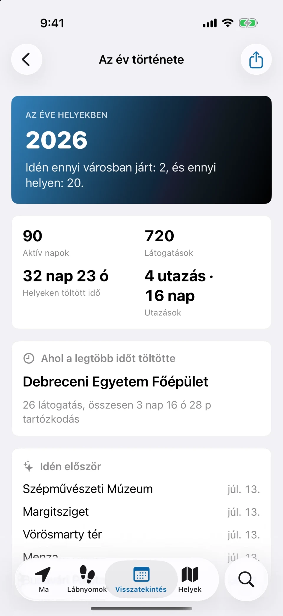 Az év története a MeTrailben az éves látogatási statisztikákkal, új helyekkel és havi lábnyomokkal