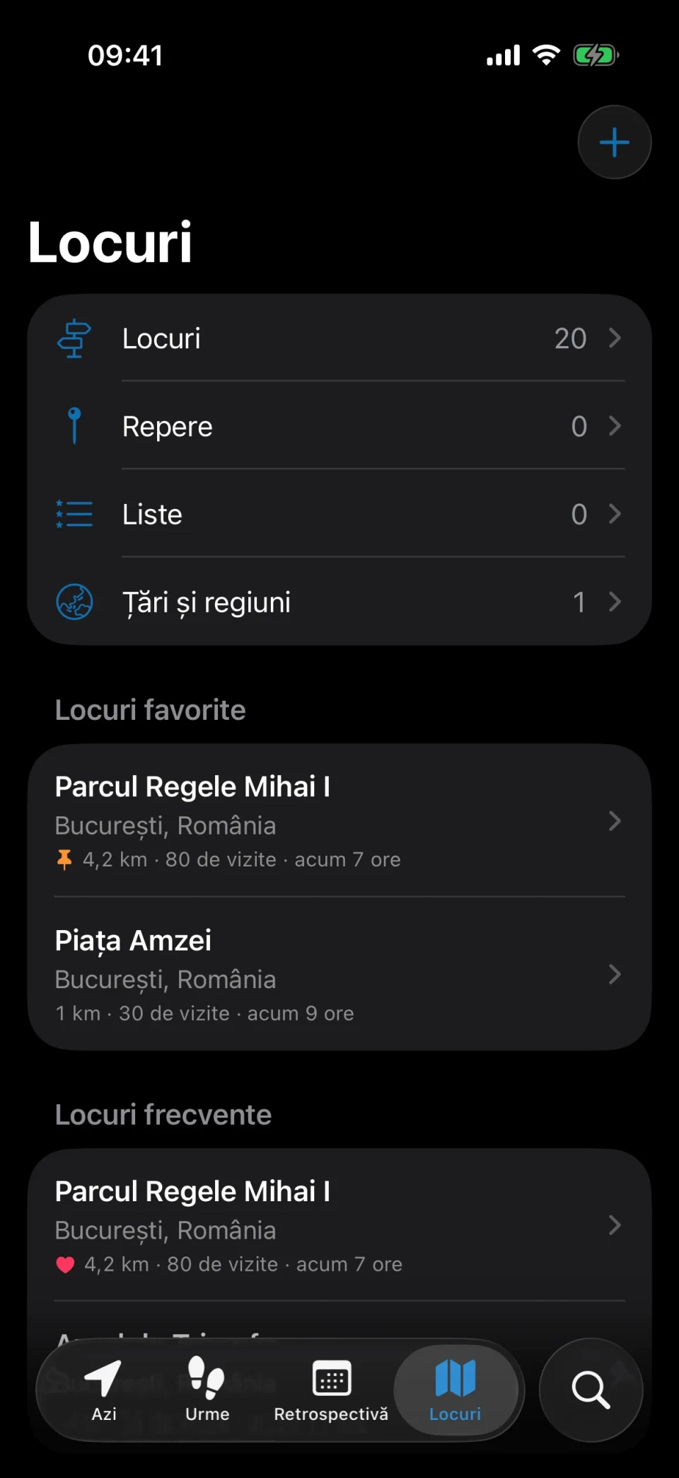 Fila Locuri din MeTrail cu locuri vizitate frecvent, favorite și etichete