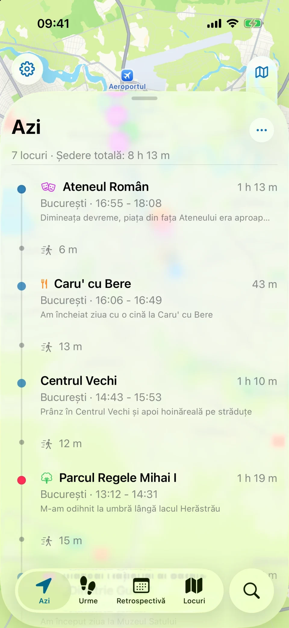 Ecranul Azi din MeTrail cu traseul zilei și locurile în ordine